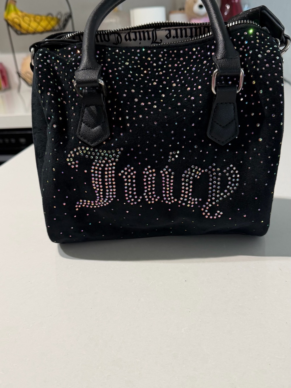Juicy Couture Black Rhinestone Logo Satchel